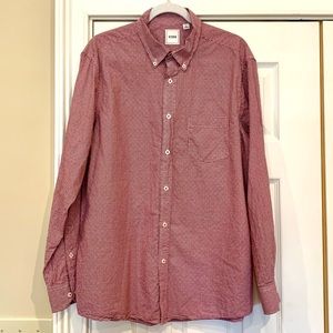 Men’s Long Sleeve Button Down Shirt - Red Pattern!